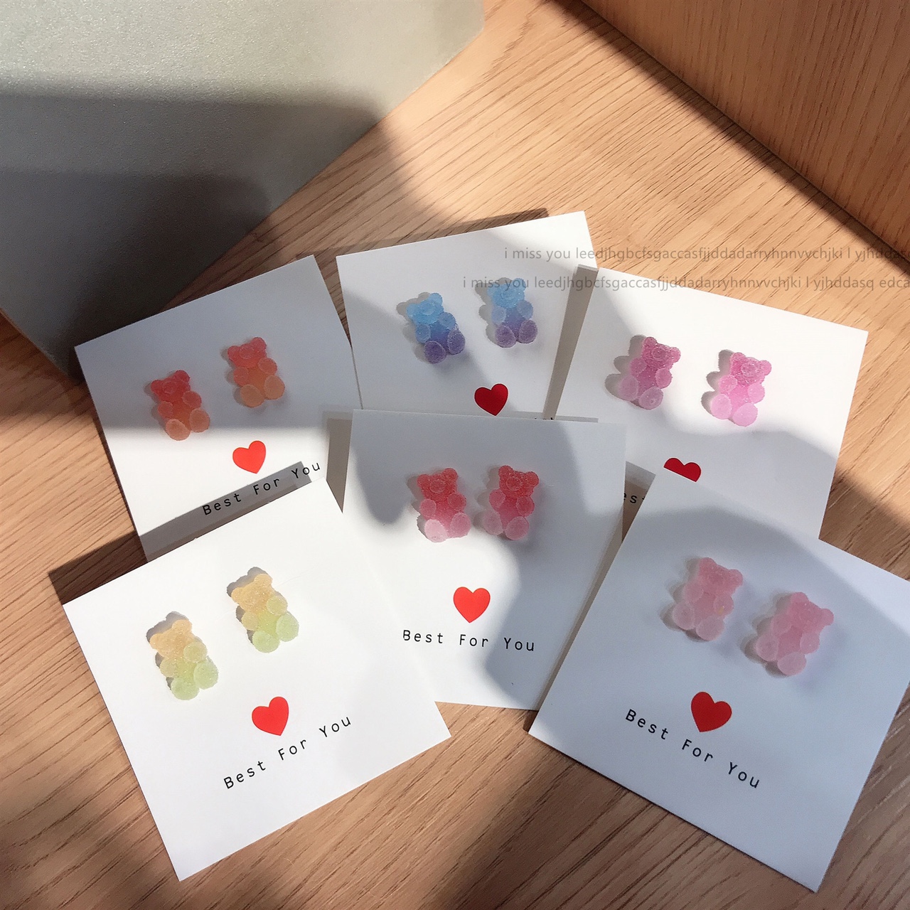 Super sweet QQ gummy Bear earrings ~ Cartoon cute girl gradient color juice Bear earrings clip jewelry