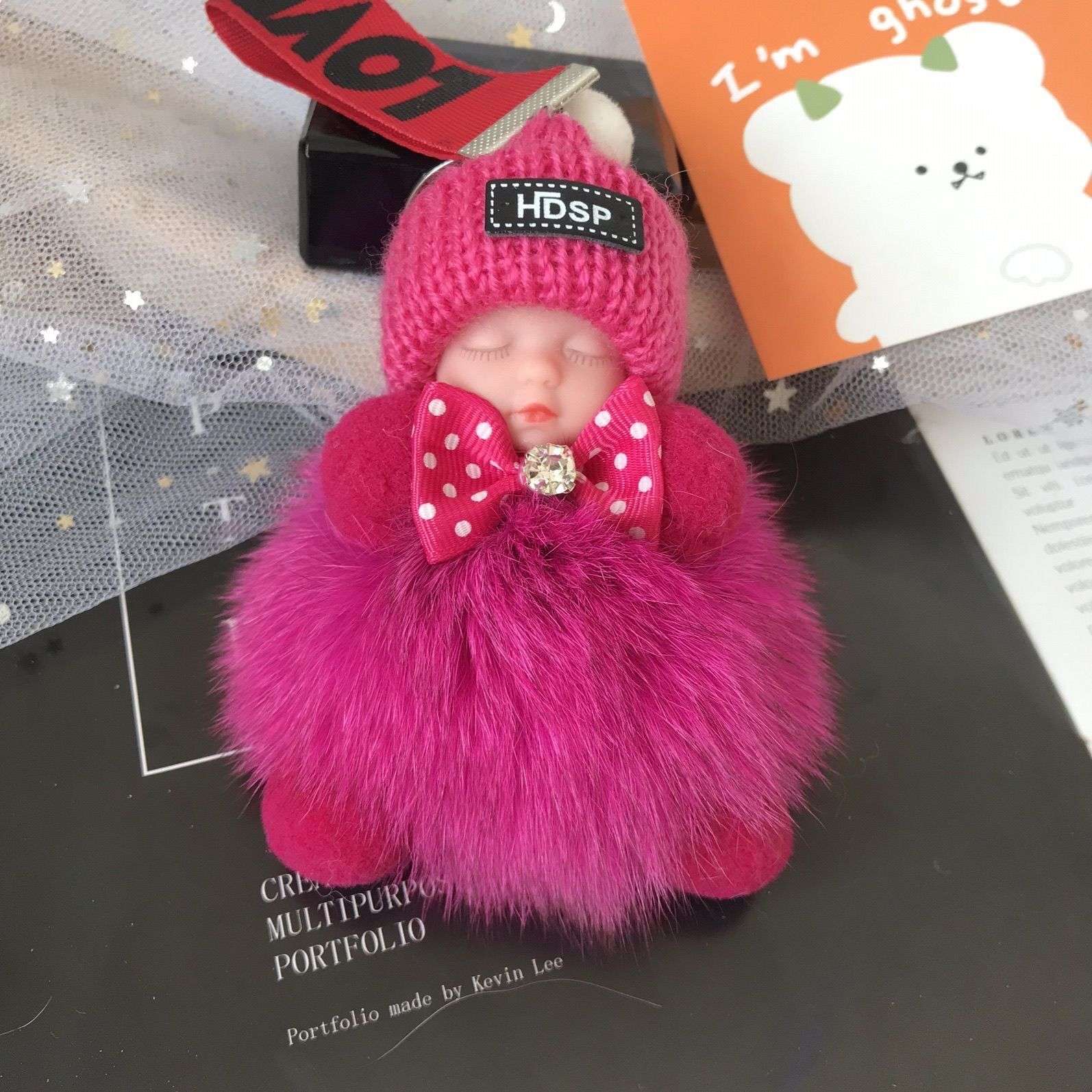 真狐狸毛毛球挂件睡眠娃娃包包挂件毛绒配饰品车钥匙扣挂件可爱女详情图13