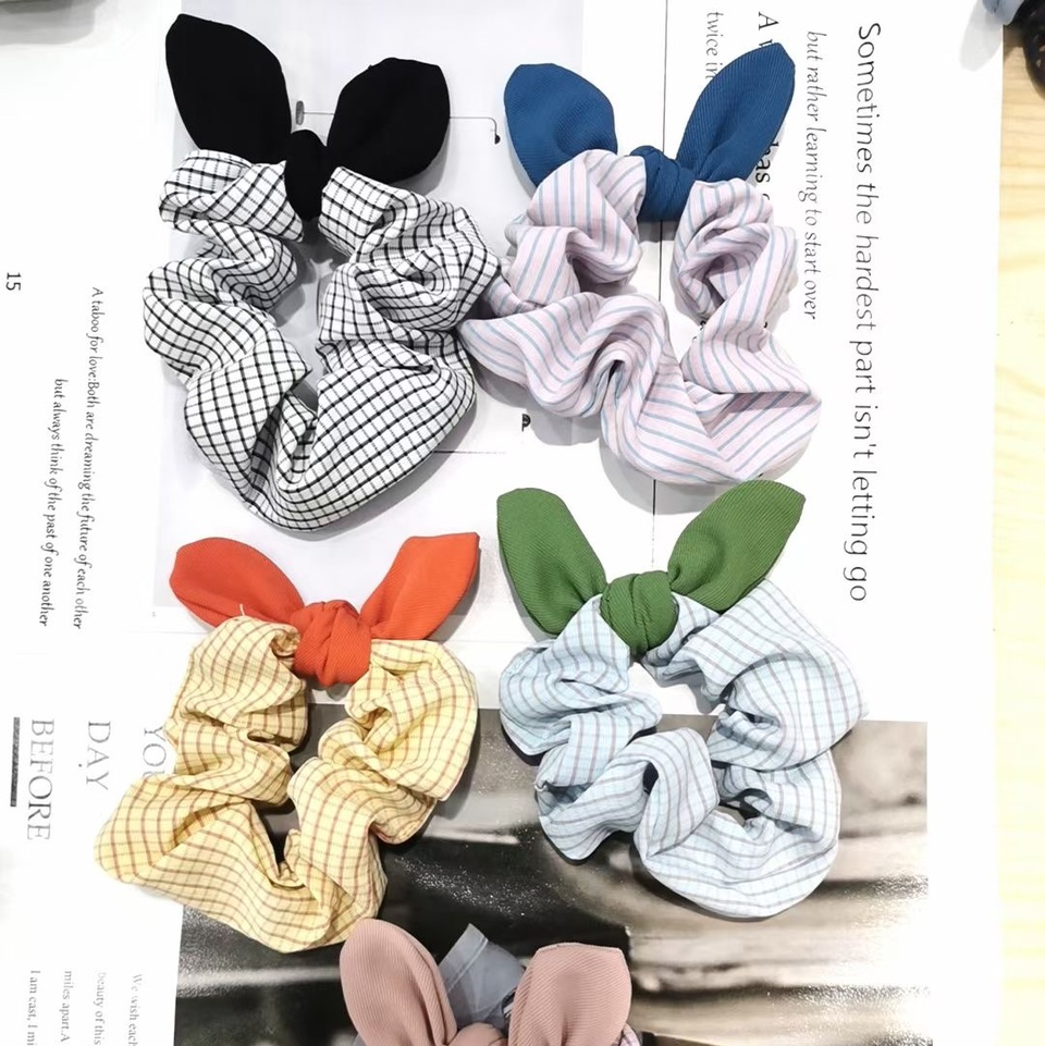The new Korean-style knotted rabbit ear hair tie, cute cartoon hair tie, head tie, popular ponytail headwear and hair accessory from Chunqiu, Korea