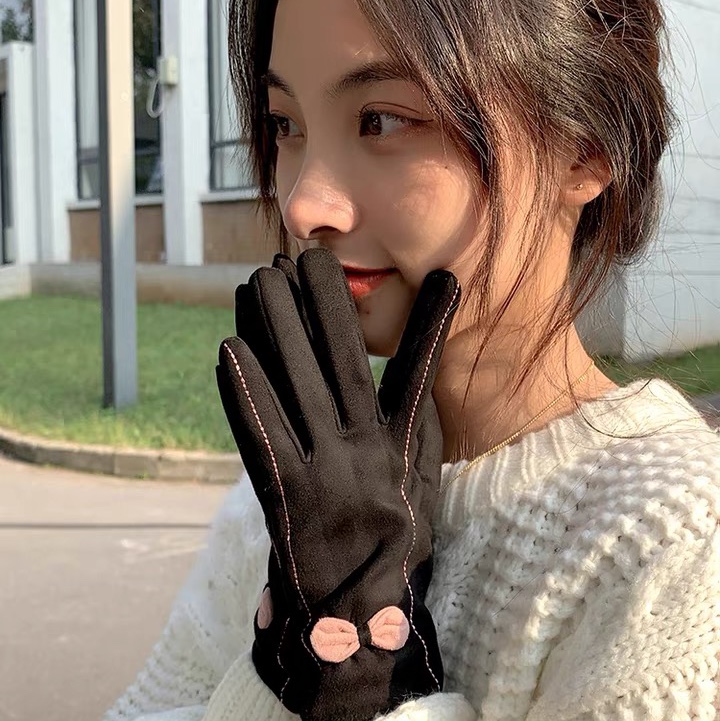 Winter women cycling warm winter Autumn and winter cute ladies suede can touch screen cotton gloves
