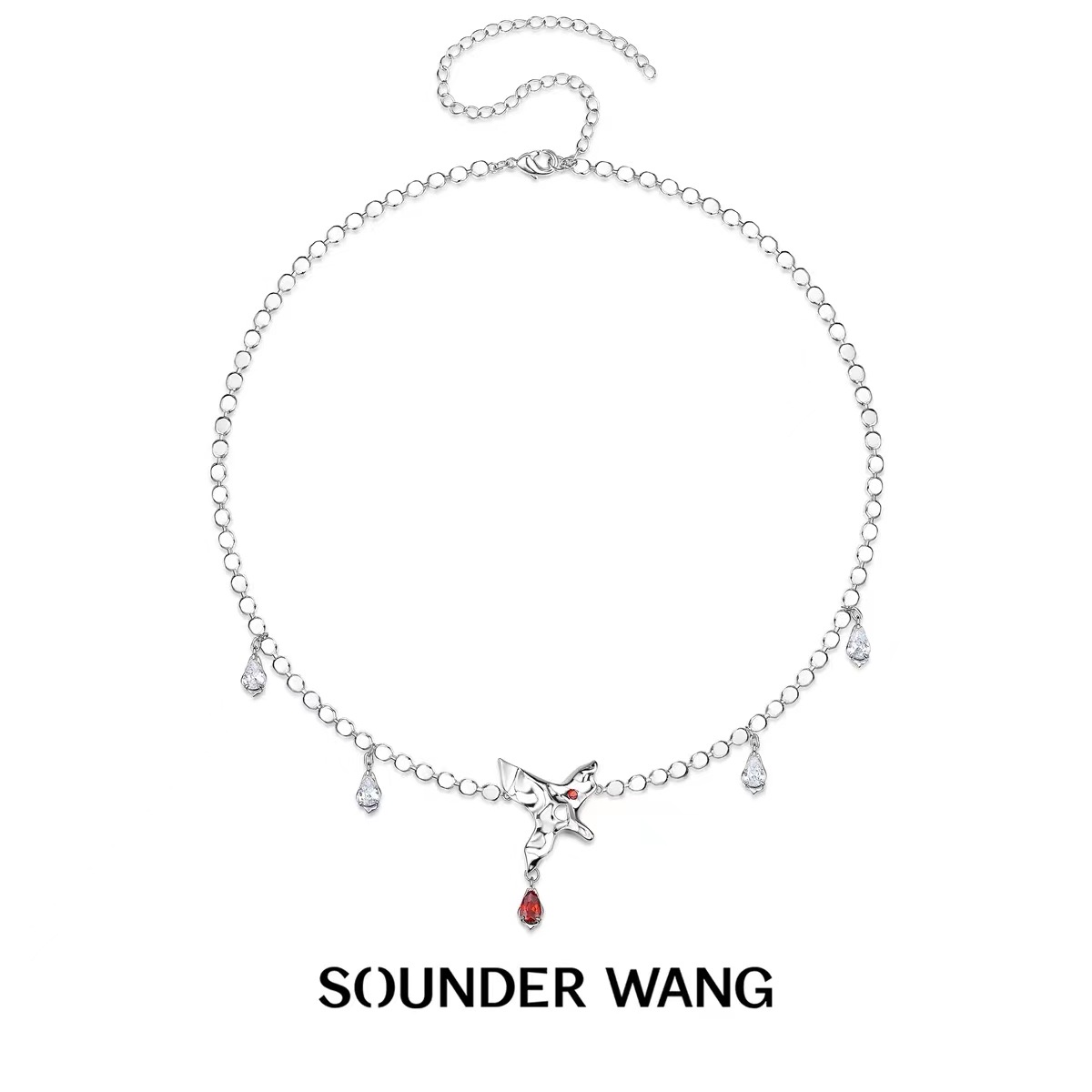 The SOUNDER WANG Butterfly Series Zircon water drop necklace is a niche design for women, exuding a sense of sophistication and ethereal individuality detail image 1