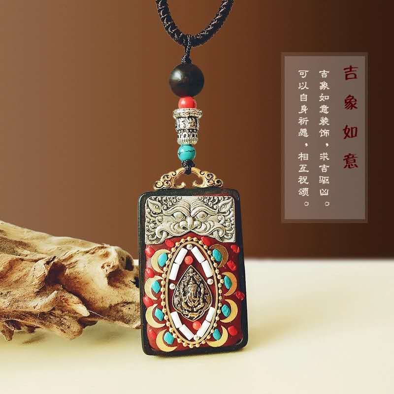 晶珀丽饰品复古尼泊尔唐卡民族风大象长款项链黑檀木吊坠配饰佛牌毛衣链女
