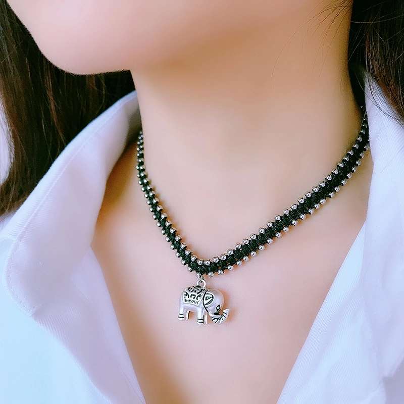 Jingpuli Jewelry, Thai hand-woven solid hexagonal star lotus heart little elephant colon-bone chain, women's retro vintage rose and chrysanthemum necklace, imitation silver matching jewelry series detail image 14