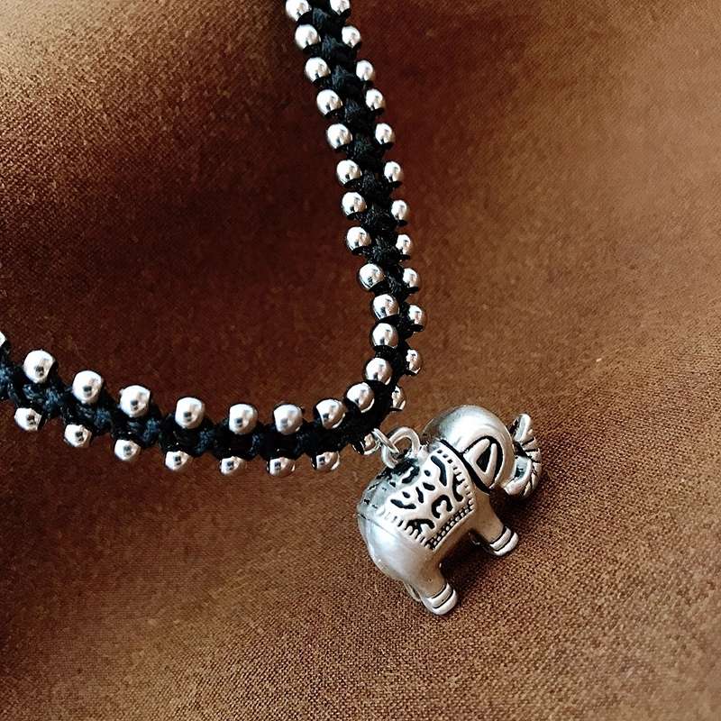 Jingpuli Jewelry, Thai hand-woven solid hexagonal star lotus heart little elephant colon-bone chain, women's retro vintage rose and chrysanthemum necklace, imitation silver matching jewelry series detail image 10