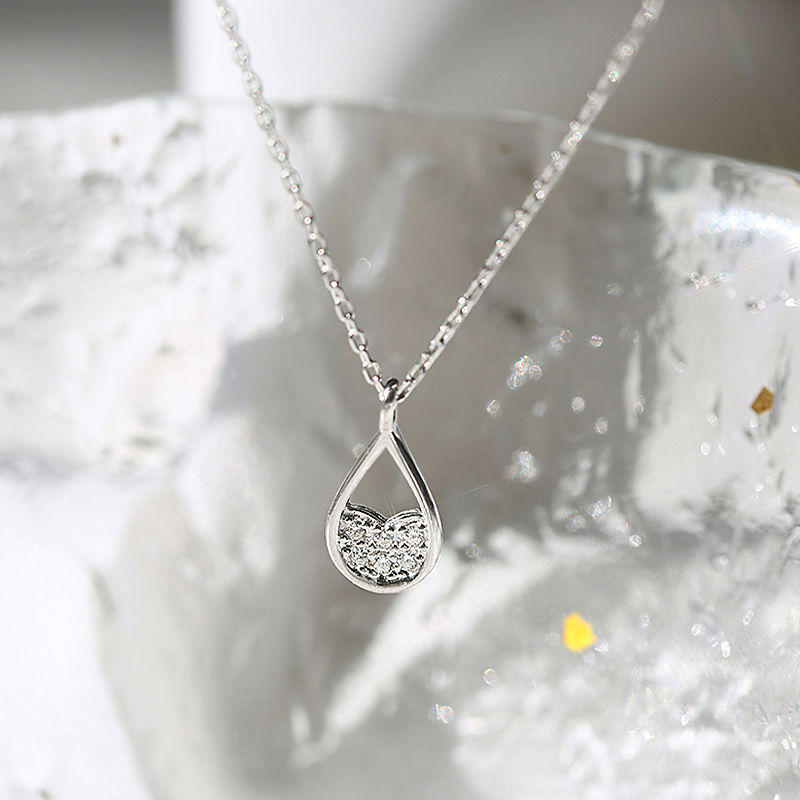 18 Sparkling diamond water drop necklace, silver, simple and fresh, small pendant, Korean style, forest style, versatile, student collarbone chain for girls detail image 3