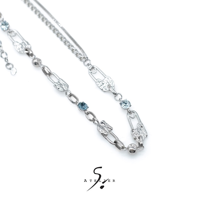 ATELIERSO Pin Series Multi-pin misty blue crystal necklace, original design, high-end texture splicing detail image 6