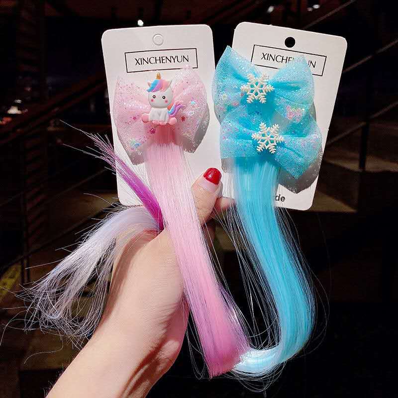 Cute rainbow wings, unicorn, five-pointed star, gauze, bow, wig, hairpin, girl, princess, trendy girl, wig with braid, hair band, headwear, children's bow, baby girl, little girl, cute wig, braid 9 detail image 5