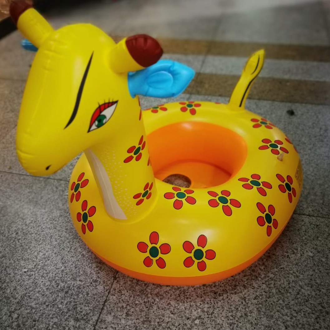 PVC充气长颈鹿艇充气幼儿座圈水上用品图