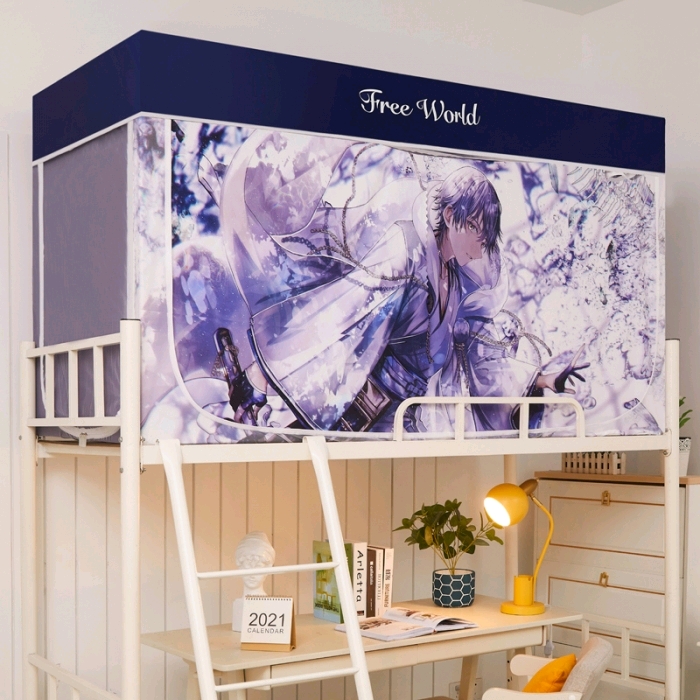 新款防偷窥学生蚊帐门帘数码印花遮光床帘4