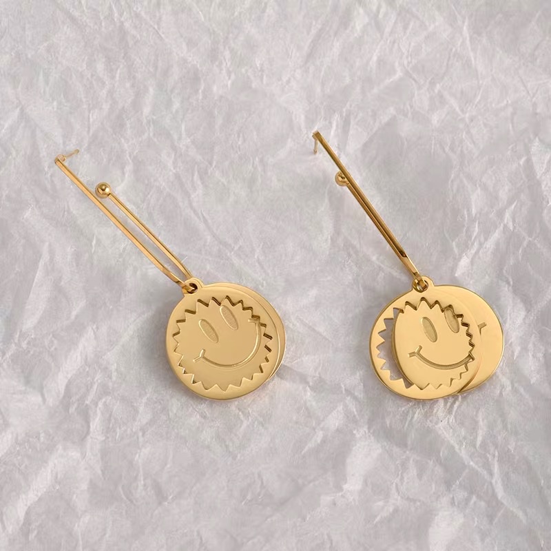 The latest titanium steel earrings feature a unique design and a long smiley face style details Picture