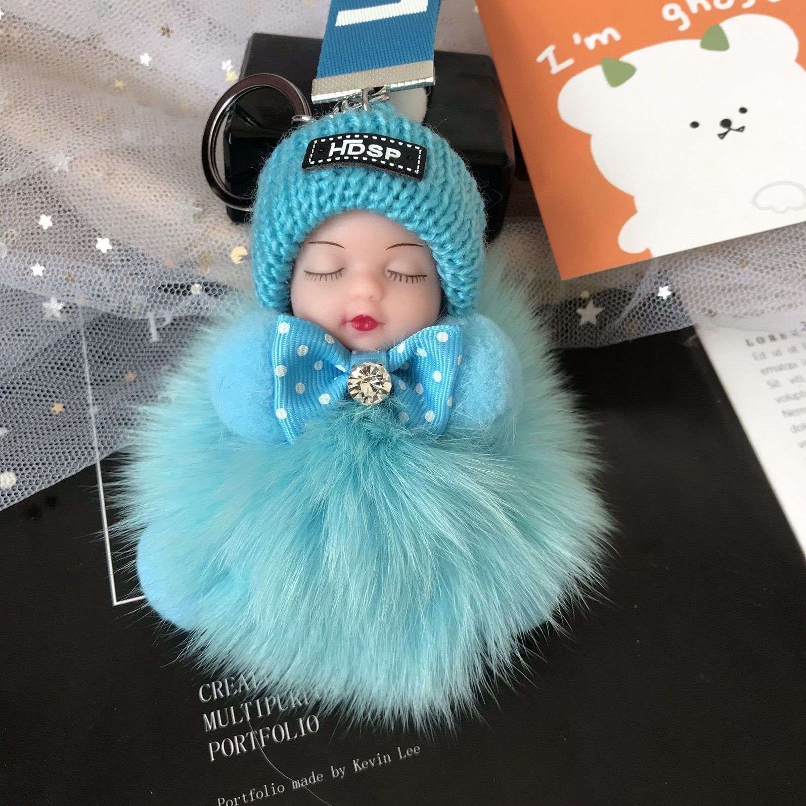 真狐狸毛毛球挂件睡眠娃娃包包挂件毛绒配饰品车钥匙扣挂件可爱女详情图4