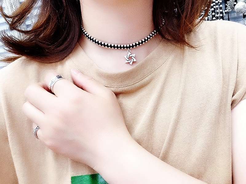 Jingpo Li Jewelry, Thai hand-woven hollow hexagonal star elephant collarbone chain, women's retro vintage rose necklace, imitation silver matching jewelry series Specification image