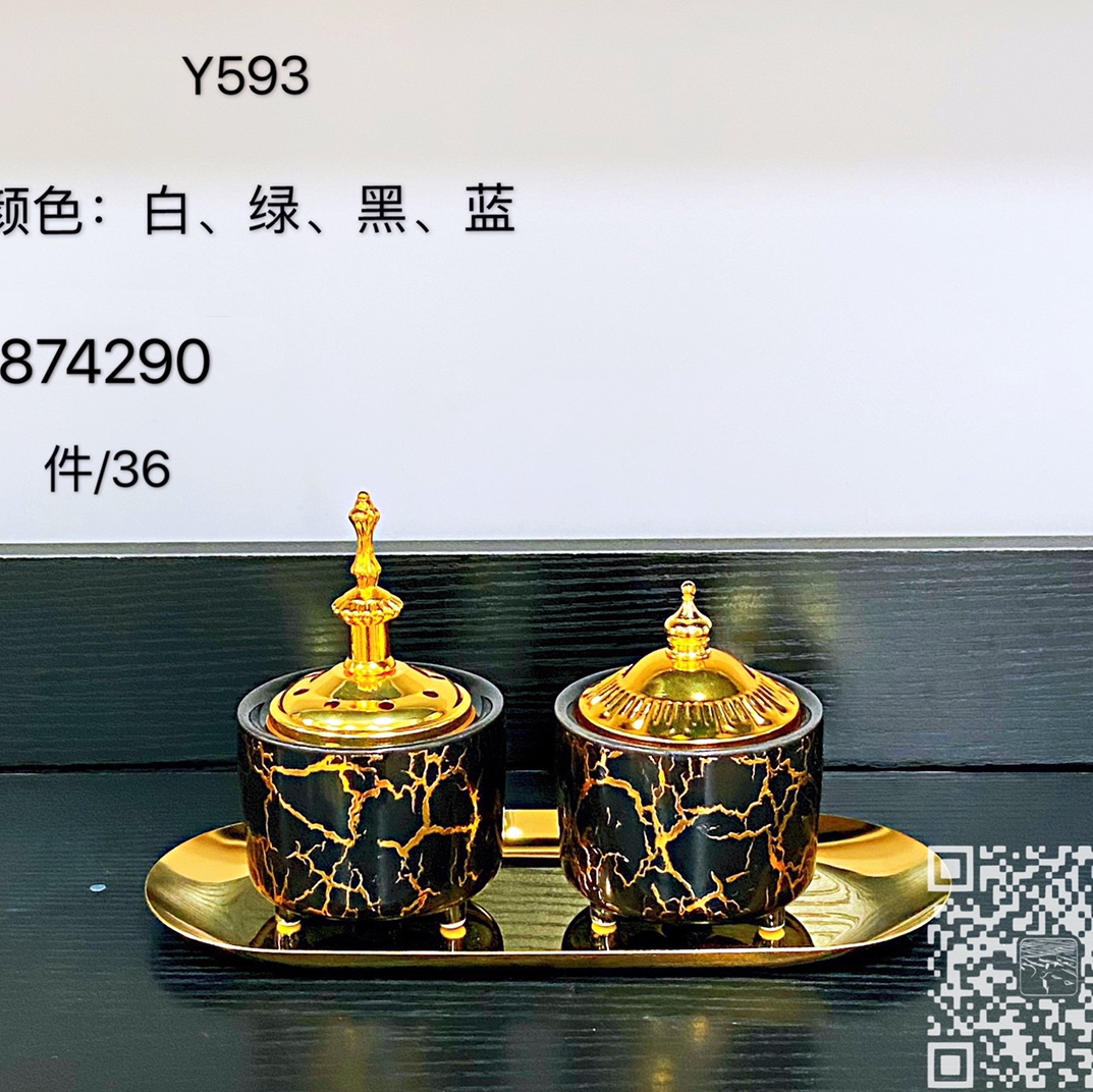 Hot marble ceramic incense burner set alloy lid home decoration gift crafts Y593A thumbnail