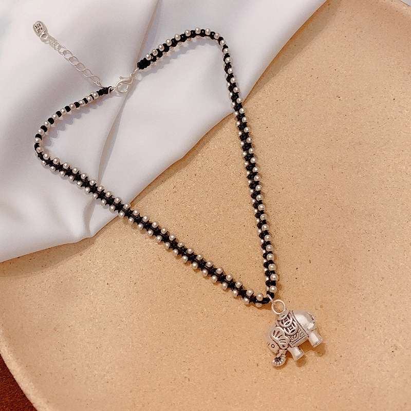 Jingpuli Jewelry, Thai hand-woven solid hexagonal star lotus heart little elephant colon-bone chain, women's retro vintage rose and chrysanthemum necklace, imitation silver matching jewelry series detail image 9