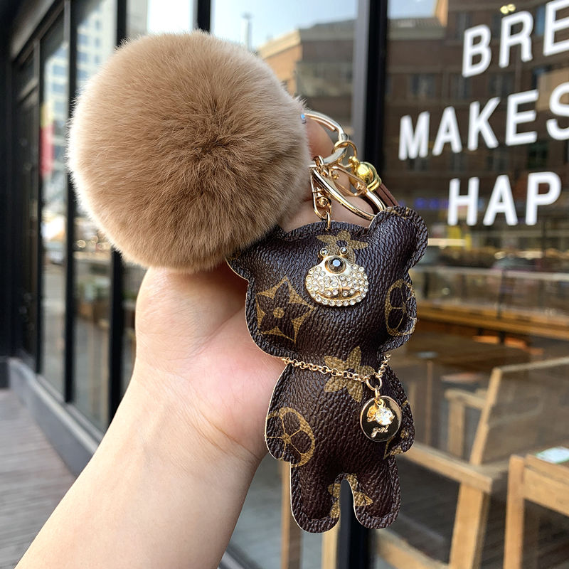 欧美潮流钥匙扣个性小熊皮质钥匙扣创意汽车钥匙链男女情侣包挂件