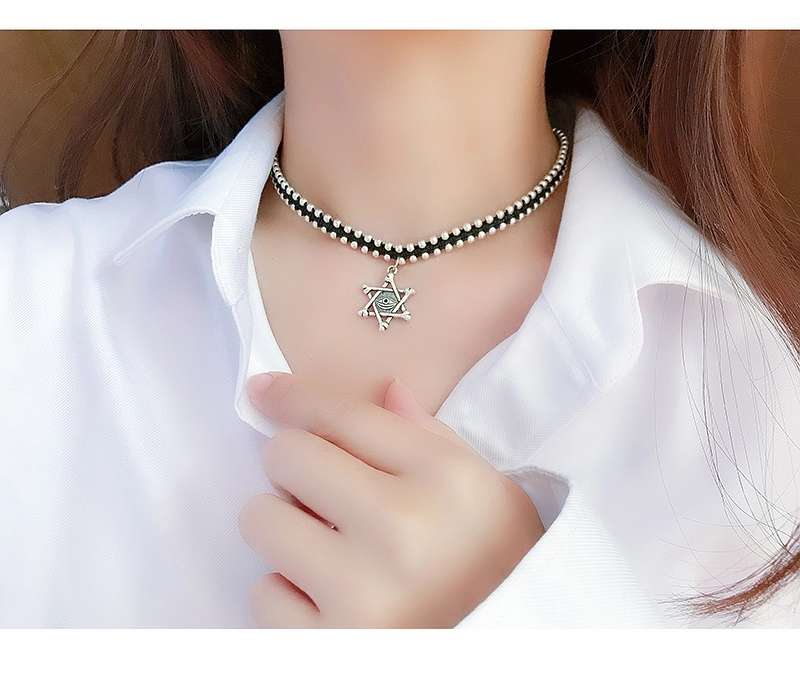 Jingpuli Accessories, Thai hand-woven solid six-pointed star elephant coldbone chain, women's retro vintage rose necklace, silver imitation accessory series details Picture