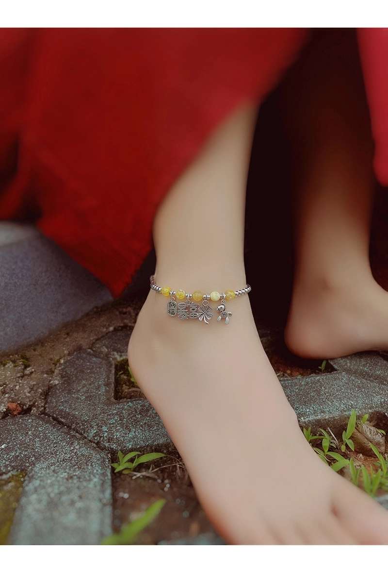 Jingpuli jewelry Red agate amber Korean elastic thread Auspicious and lucky silver ankle chain Application Scenario