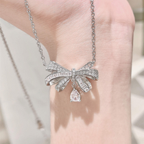 Bright zircon bow drop necklace elegant sweet luxury girl collarbone chain necklace goddess ins