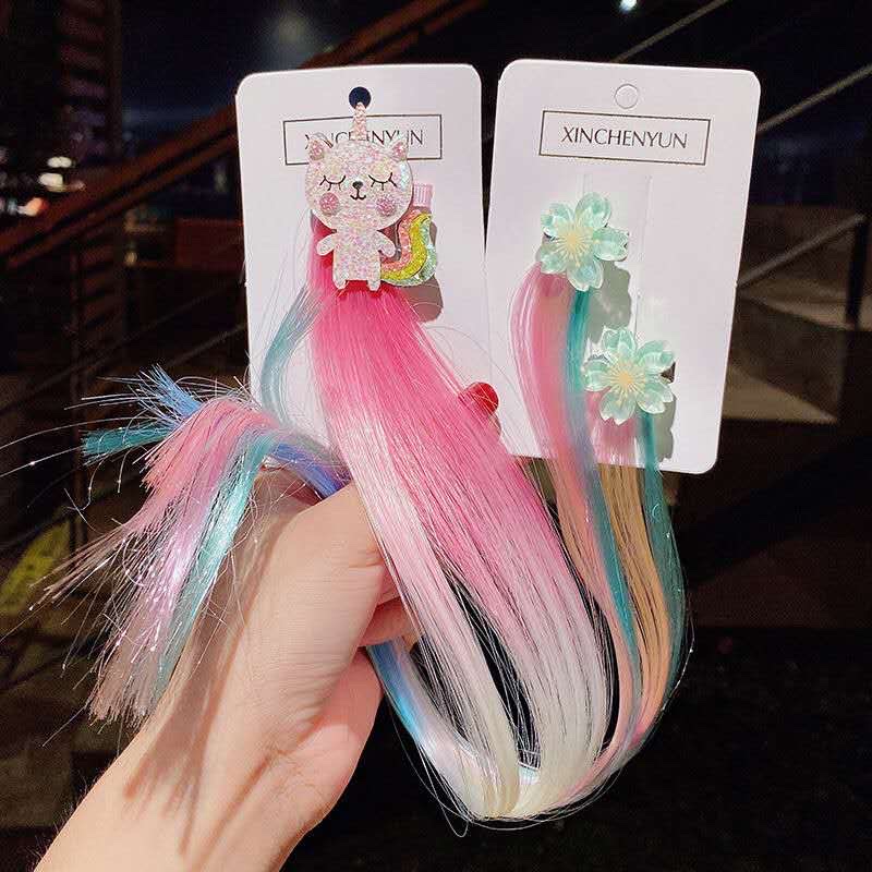 Cute rainbow wings, unicorn, five-pointed star, gauze, bow, wig, hairpin, girl, princess, trendy girl, wig with braid, hair band, headwear, children's bow, baby girl, little girl, cute wig, braid 9 detail image 2