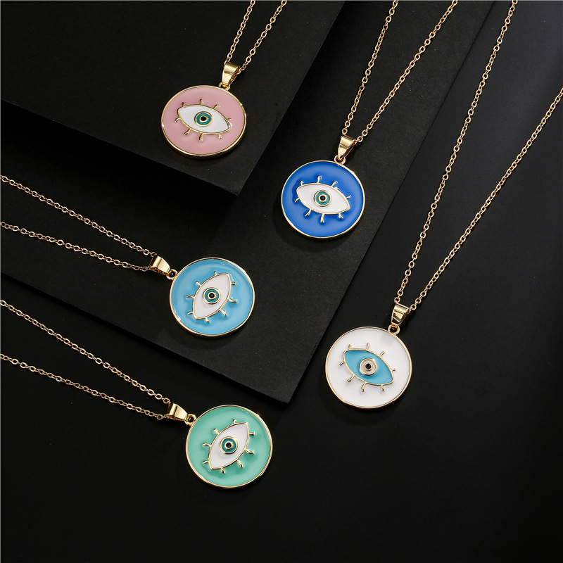 Cross-border source 5-color oil-dripping Devil's Eye pendant necklace, women's InS-style European and American fashion necklace