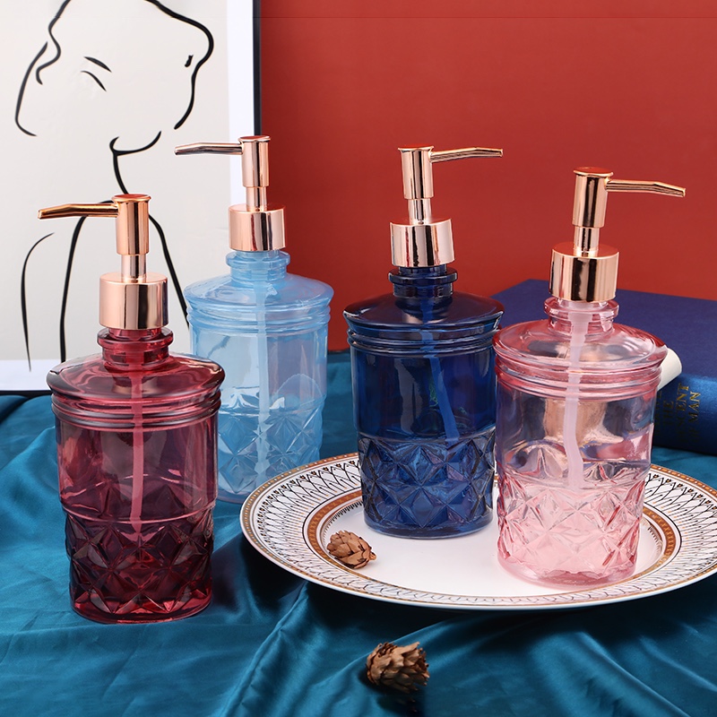 Glass body wash bottle.