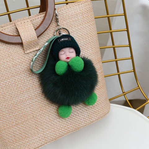 真狐狸毛毛球挂件睡眠娃娃包包挂件毛绒配饰品车钥匙扣挂件可爱女产品图