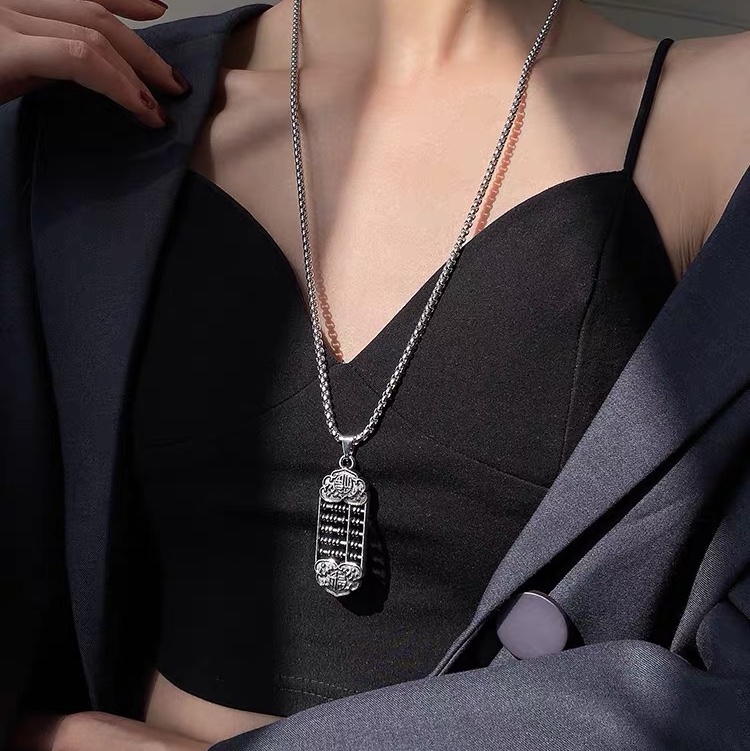 新款钛钢项链女不掉色如意算盘复古潮流时尚衣服配饰长款毛衣链男