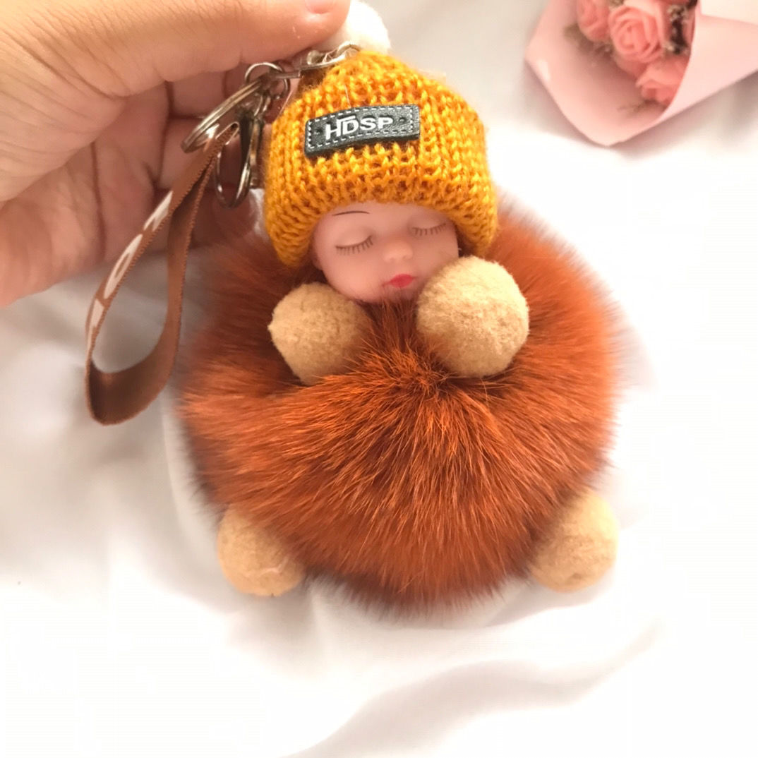 真狐狸毛毛球挂件睡眠娃娃包包挂件毛绒配饰品车钥匙扣挂件可爱女细节图
