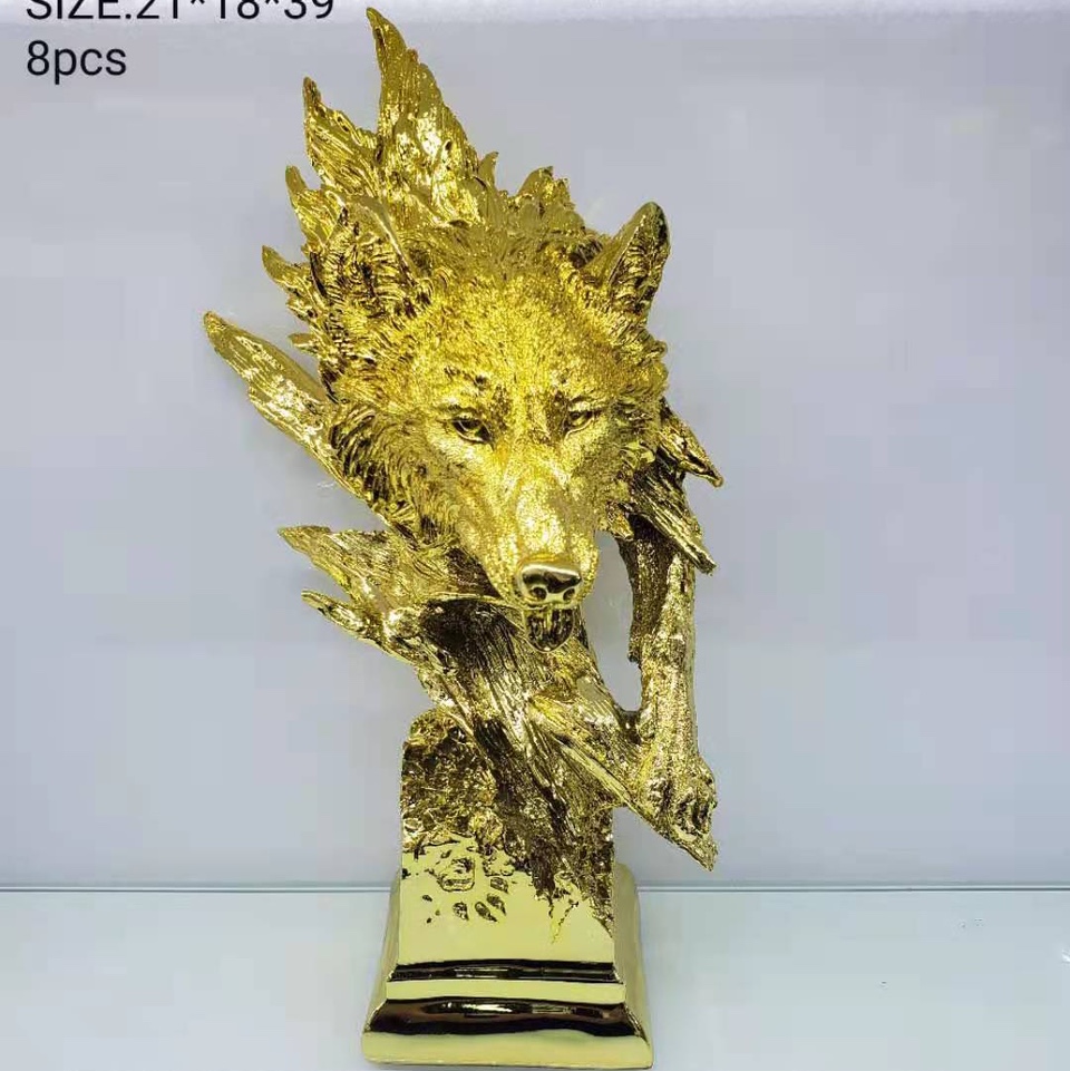 狼头电镀树脂工艺品办公室客厅桌面摆件81717
