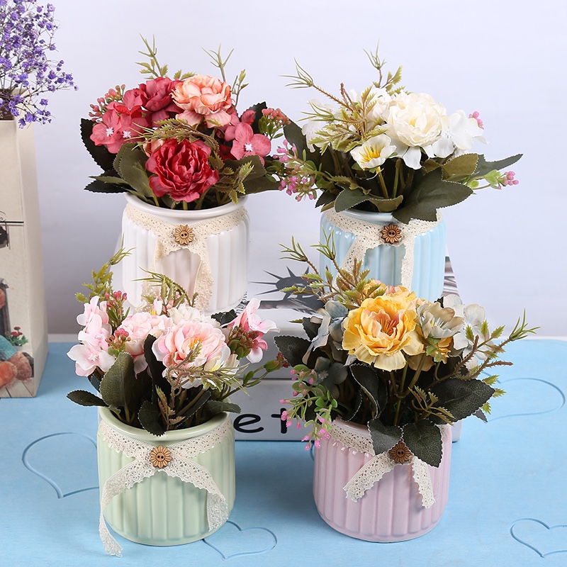 164 potted ceramic artificial flower ornaments with straps