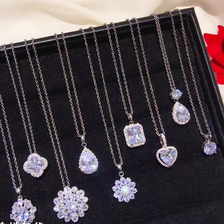 Bright zircon collar water drop 💧 chain earrings elegant sweet luxury girl collarbone chain necklace goddess ins