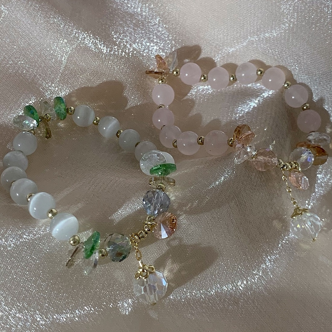 ins Niche design natural pearl crystal cat's eye stone bracelet for female best friends