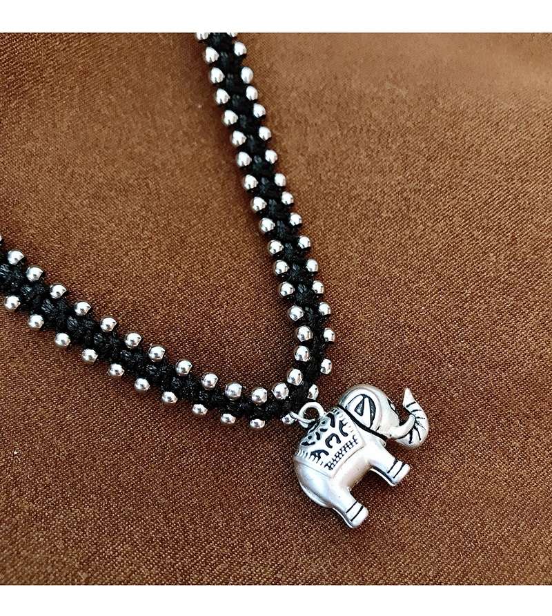 Jingpuli Jewelry, Thai hand-woven solid hexagonal star lotus heart little elephant colon-bone chain, women's retro vintage rose and chrysanthemum necklace, imitation silver matching jewelry series detail image 16