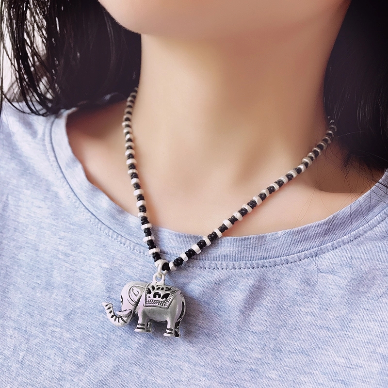 Jingpuli jewelry, Thai ethnic style hand-woven collarbone chain, retro aged imitation silver neck chain, neck jewelry, short necklace