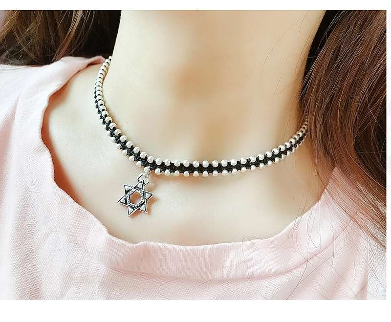 晶珀丽饰品泰国手工编织实心六芒星荷花小象锁骨链女复古做旧玫瑰花菊花项链仿银配饰品系列详情图16