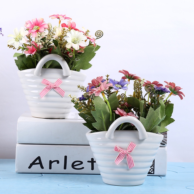 Ceramic hand-held basket simulation flower set decoration piece Specification image