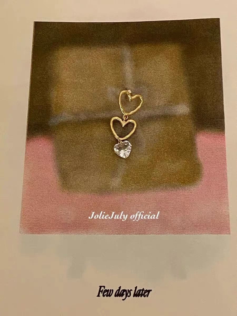 JolieJuly's matte metal heart-shaped diamond pendant earrings and earrings from South Korea are simple and elegant long styles detail image 5