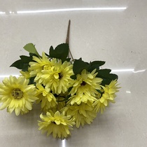 Little yellow daisies with green leaves