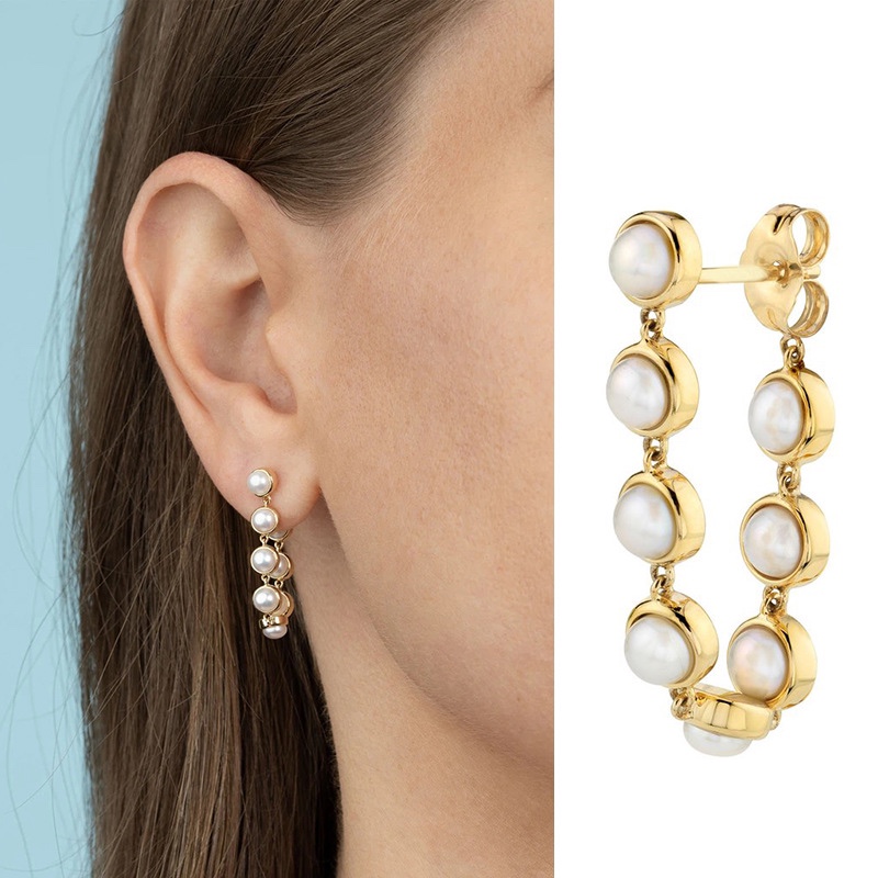 Wrapped pearl chain long earrings, front and back wear, unique shape