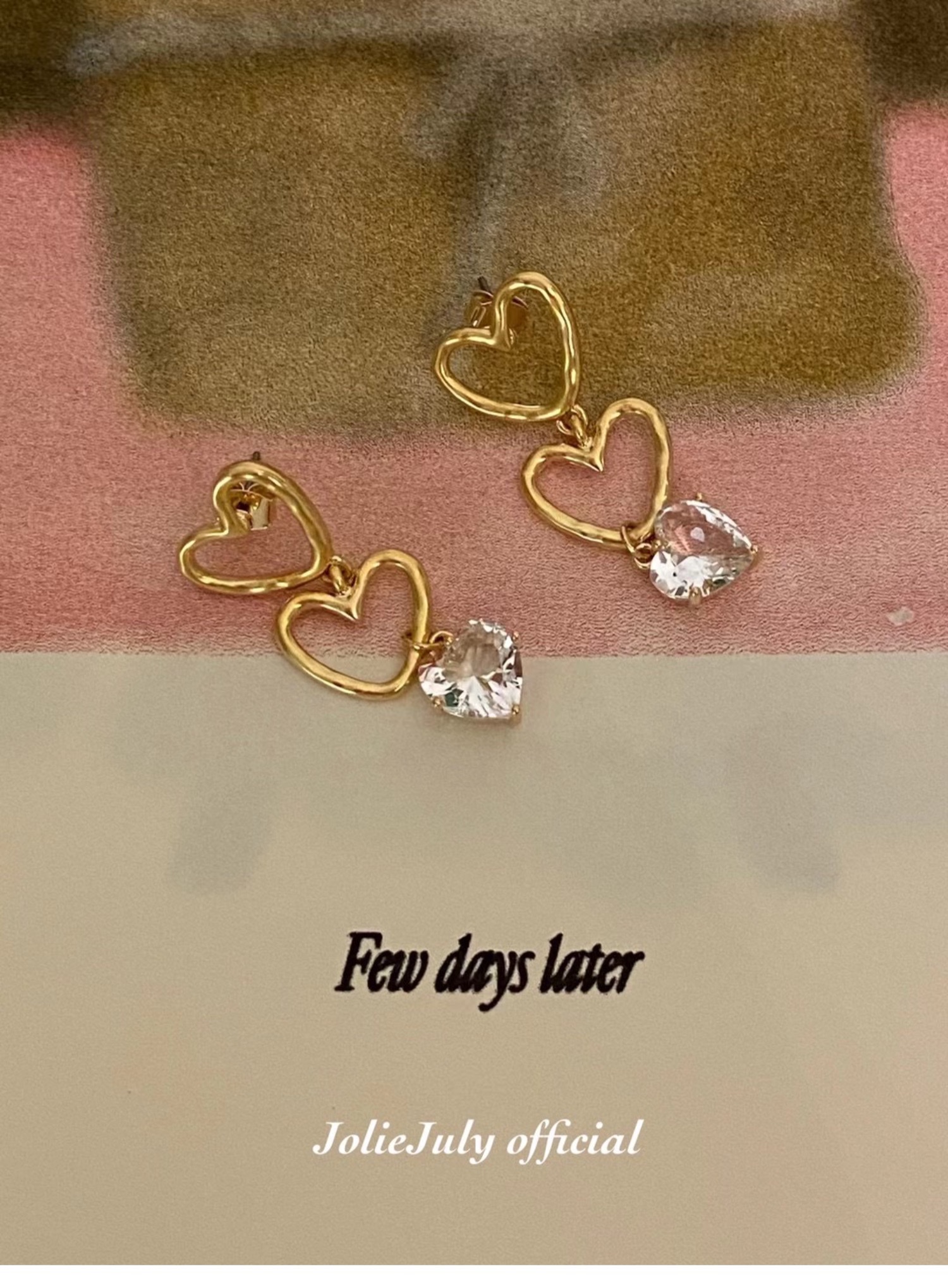 JolieJuly's matte metal heart-shaped diamond pendant earrings and earrings from South Korea are simple and elegant long styles detail image 4