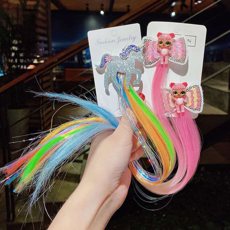 Cute rainbow wings, unicorn, five-pointed star, gauze, bow, wig, hairpin, girl, princess, trendy girl, wig with braid, hair band, headwear, children's bow, baby girl, little girl, cute wig, braid 9 detail image 8