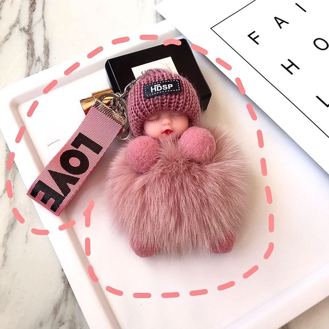 真狐狸毛毛球挂件睡眠娃娃包包挂件毛绒配饰品车钥匙扣挂件可爱女详情图12