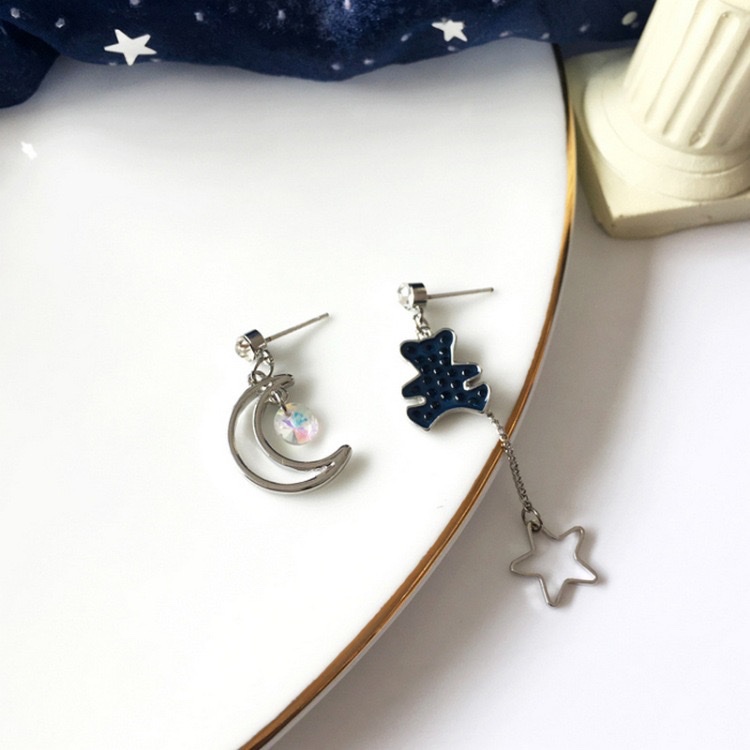 Osos asimétricos pendientes estrella luna larga cara cara delgada pendientes clip de oído Specification image