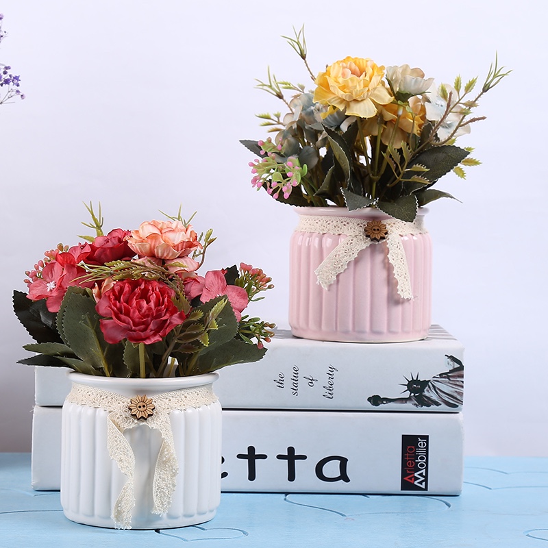 164 potted ceramic artificial flower ornaments with straps details Picture