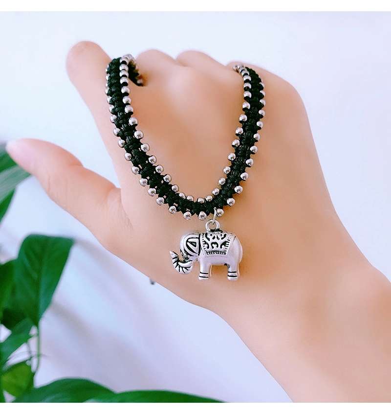 Jingpuli Jewelry, Thai hand-woven solid hexagonal star lotus heart little elephant colon-bone chain, women's retro vintage rose and chrysanthemum necklace, imitation silver matching jewelry series detail image 1