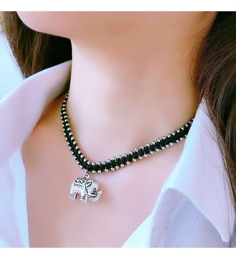 Jingpuli Jewelry, Thai hand-woven solid hexagonal star lotus heart little elephant colon-bone chain, women's retro vintage rose and chrysanthemum necklace, imitation silver matching jewelry series detail image 6
