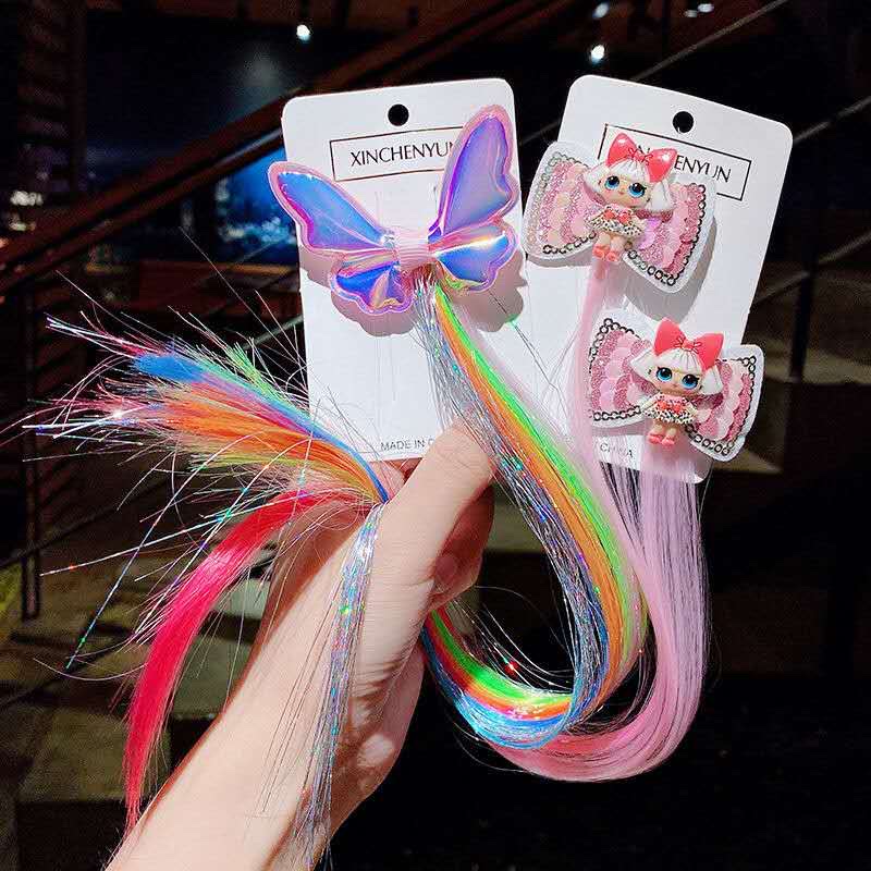 Cute rainbow wings, unicorn, five-pointed star, gauze, bow, wig, hairpin, girl, princess, trendy girl, wig with braid, hair band, headwear, children's bow, baby girl, little girl, cute wig, braid 9 detail image 7