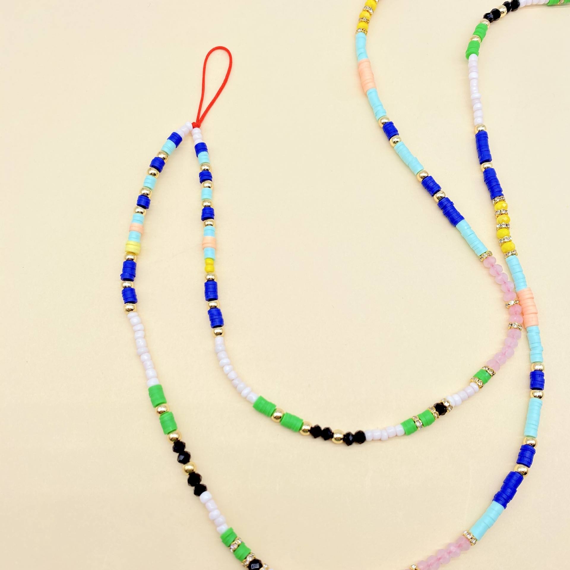 Mobile phone chain decoration men and women can use colored crystal chain spring and summer with mobile phone rope