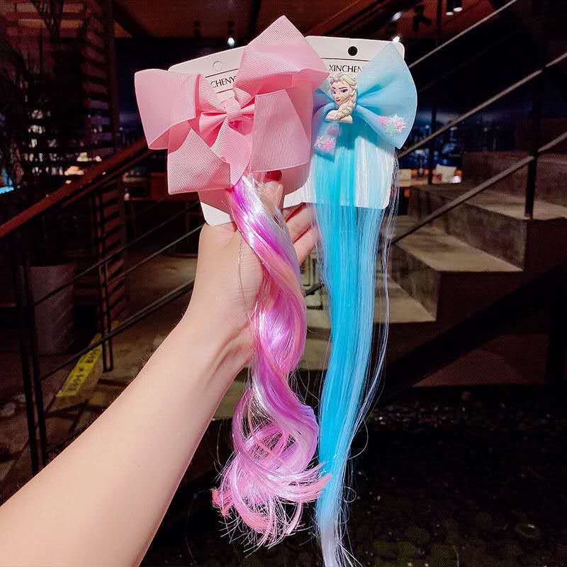 B0 Cute rainbow wings, unicorn, five-pointed star, gauze, bow, wig, hairpin, girl, princess, trendy girl, wig with braid, hair band, headwear, children's bow, baby girl, little girl, cute wig, braid details Picture