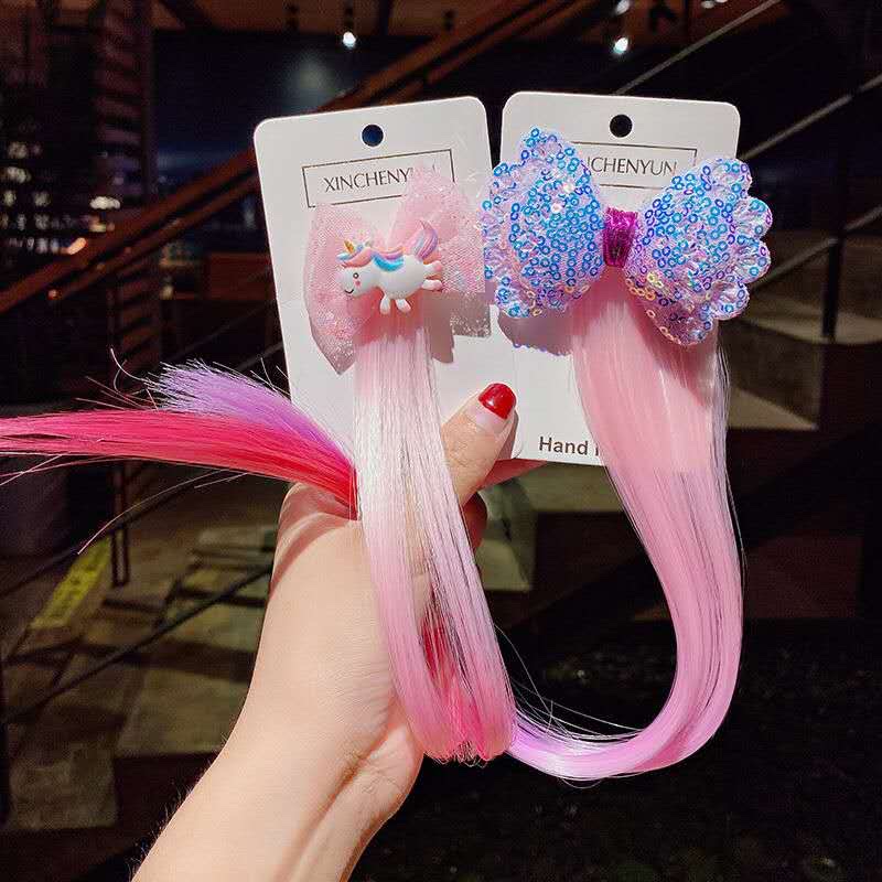 Cute rainbow wings, unicorn, five-pointed star, gauze, bow, wig, hairpin, girl, princess, trendy girl, wig with braid, hair band, headwear, children's bow, baby girl, little girl, cute wig, braid 9 Application Scenario